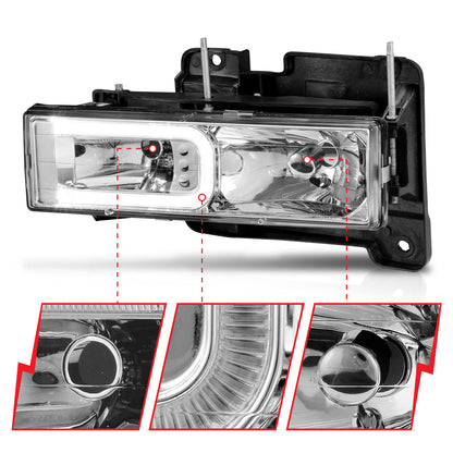 Crystal Headlight Set W/ LED Light Bar Style Chrome Housing Clear Lens Pair Chevy/GMC/Cadillac Trucks/SUVs 1988-2000 AnzoUSA-2