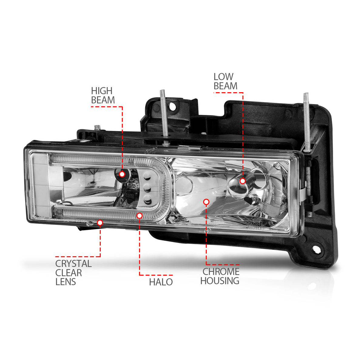 Crystal Headlight Set W/ LED Light Bar Style Chrome Housing Clear Lens Pair Chevy/GMC/Cadillac Trucks/SUVs 1988-2000 AnzoUSA-3