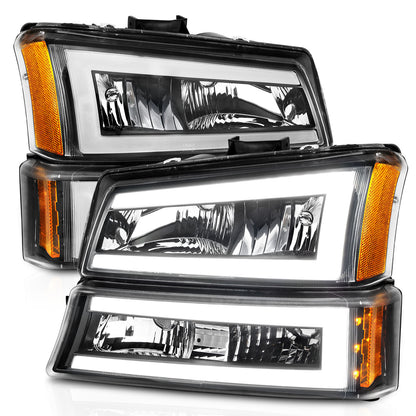 Crystal Headlight Set W/ LED Light Bar Style Black Housing Clear Lens Pair Chevrolet Avalanche 1500/Avalanche/Avalanche Silverado 2500 2003-2006, Chevrolet Silverado 1500/1500 HD/2500 HD/3500 2003-2007 AnzoUSA-1