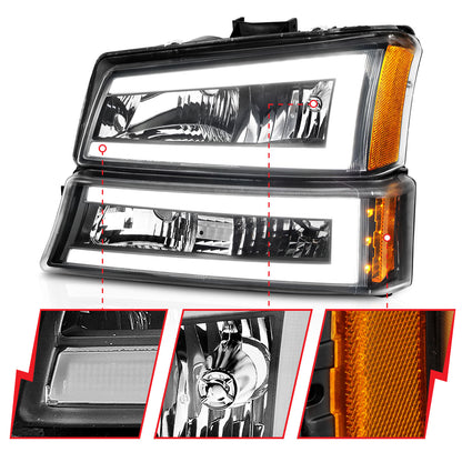Crystal Headlight Set W/ LED Light Bar Style Black Housing Clear Lens Pair Chevrolet Avalanche 1500/Avalanche/Avalanche Silverado 2500 2003-2006, Chevrolet Silverado 1500/1500 HD/2500 HD/3500 2003-2007 AnzoUSA-2