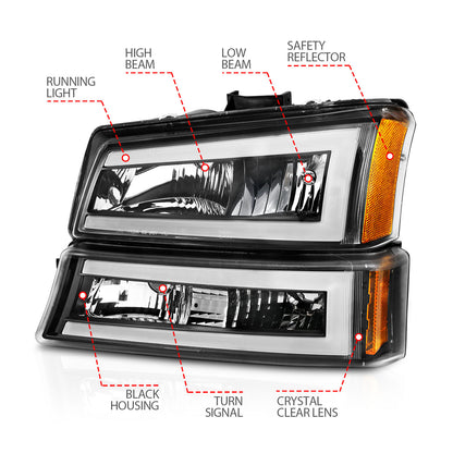 Crystal Headlight Set W/ LED Light Bar Style Black Housing Clear Lens Pair Chevrolet Avalanche 1500/Avalanche/Avalanche Silverado 2500 2003-2006, Chevrolet Silverado 1500/1500 HD/2500 HD/3500 2003-2007 AnzoUSA-3