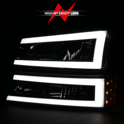 Crystal Headlight Set W/ LED Light Bar Style Black Housing Clear Lens Pair Chevrolet Avalanche 1500/Avalanche/Avalanche Silverado 2500 2003-2006, Chevrolet Silverado 1500/1500 HD/2500 HD/3500 2003-2007 AnzoUSA-5