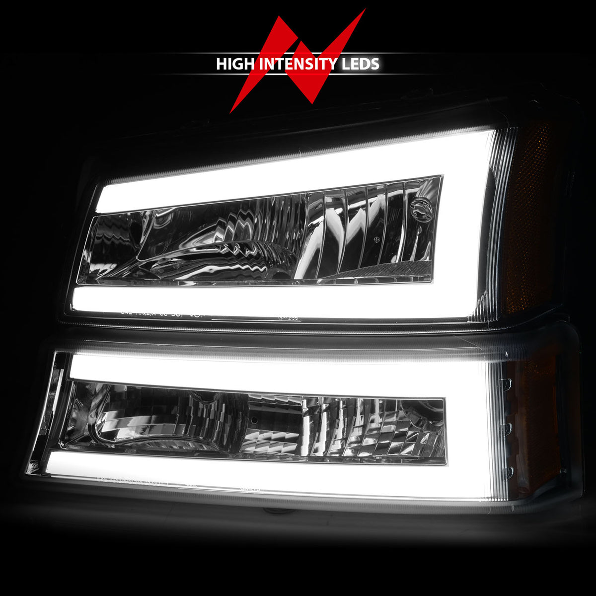 Crystal Headlight Set W/ LED Light Bar Style Chrome Housing Clear Lens Pair Chevrolet Avalanche 1500/Avalanche/Avalanche Silverado 2500 2003-2006, Chevrolet Silverado 1500/1500 HD/2500 HD/3500 2003-2007 AnzoUSA-5
