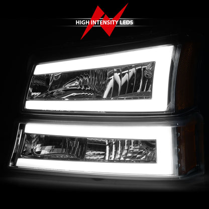 Crystal Headlight Set W/ LED Light Bar Style Chrome Housing Clear Lens Pair Chevrolet Avalanche 1500/Avalanche/Avalanche Silverado 2500 2003-2006, Chevrolet Silverado 1500/1500 HD/2500 HD/3500 2003-2007 AnzoUSA-5