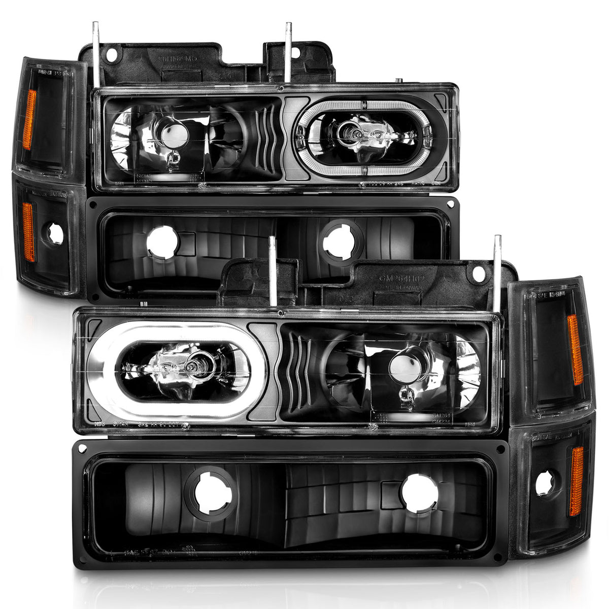 Crystal Headlight Set Black Housing Clear Lens W/Signal And Side Markers 8pcs Pair Chevy Trucks/SUVs 1992-2000 AnzoUSA-1