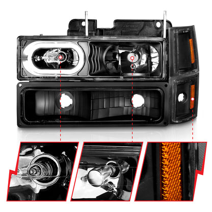 Crystal Headlight Set Black Housing Clear Lens W/Signal And Side Markers 8pcs Pair Chevy Trucks/SUVs 1992-2000 AnzoUSA-2