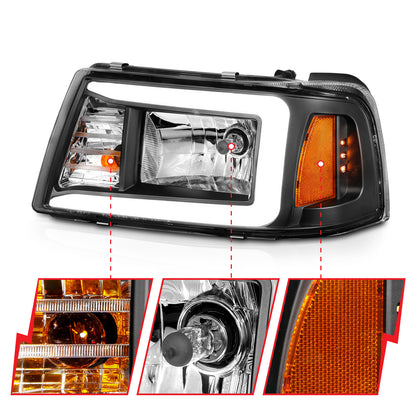 Crystal Headlight Set W/ Light Bar Style Black Housing Clear Lens Pair Ford F-100 Ranger 2001, Ford Ranger 2001-2011 AnzoUSA-2