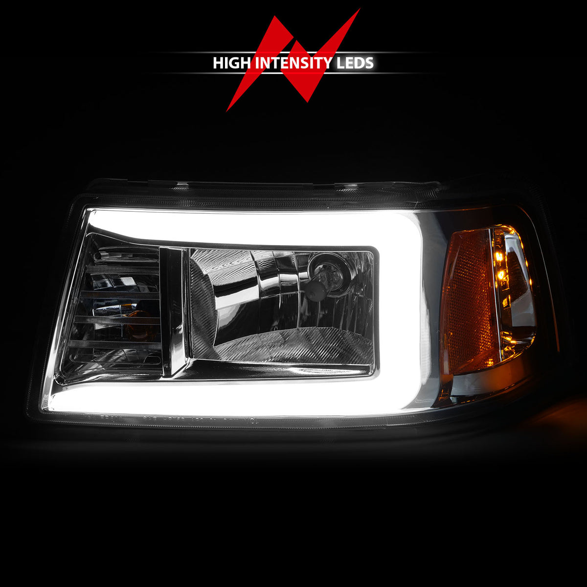 Crystal Headlight Set W/ Light Bar Style Chrome Housing Clear Lens Pair Ford F-100 Ranger 2001, Ford Ranger 2001-2011 AnzoUSA-5