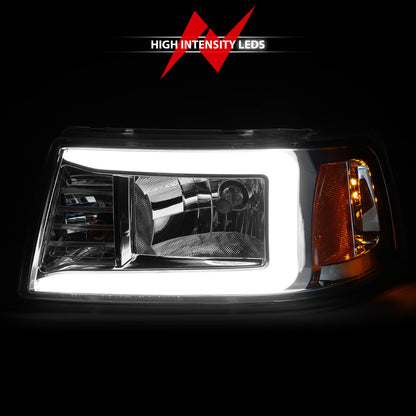 Crystal Headlight Set W/ Light Bar Style Chrome Housing Clear Lens Pair Ford F-100 Ranger 2001, Ford Ranger 2001-2011 AnzoUSA-5