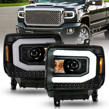 Projector Headlights W/ Plank Style Black Housing Clear Lens Pair GMC Sierra/1500 2014-2015, GMC Sierra 2500 HD/3500 HD 2015-2019 AnzoUSA