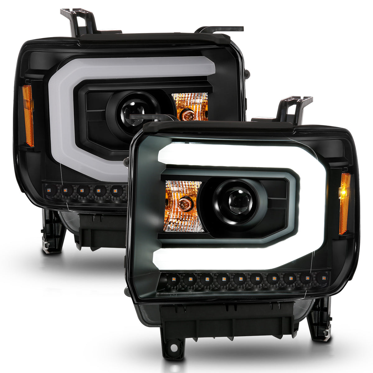 Projector Headlights W/ Plank Style Black Housing Clear Lens Pair GMC Sierra/1500 2014-2015, GMC Sierra 2500 HD/3500 HD 2015-2019 AnzoUSA-1