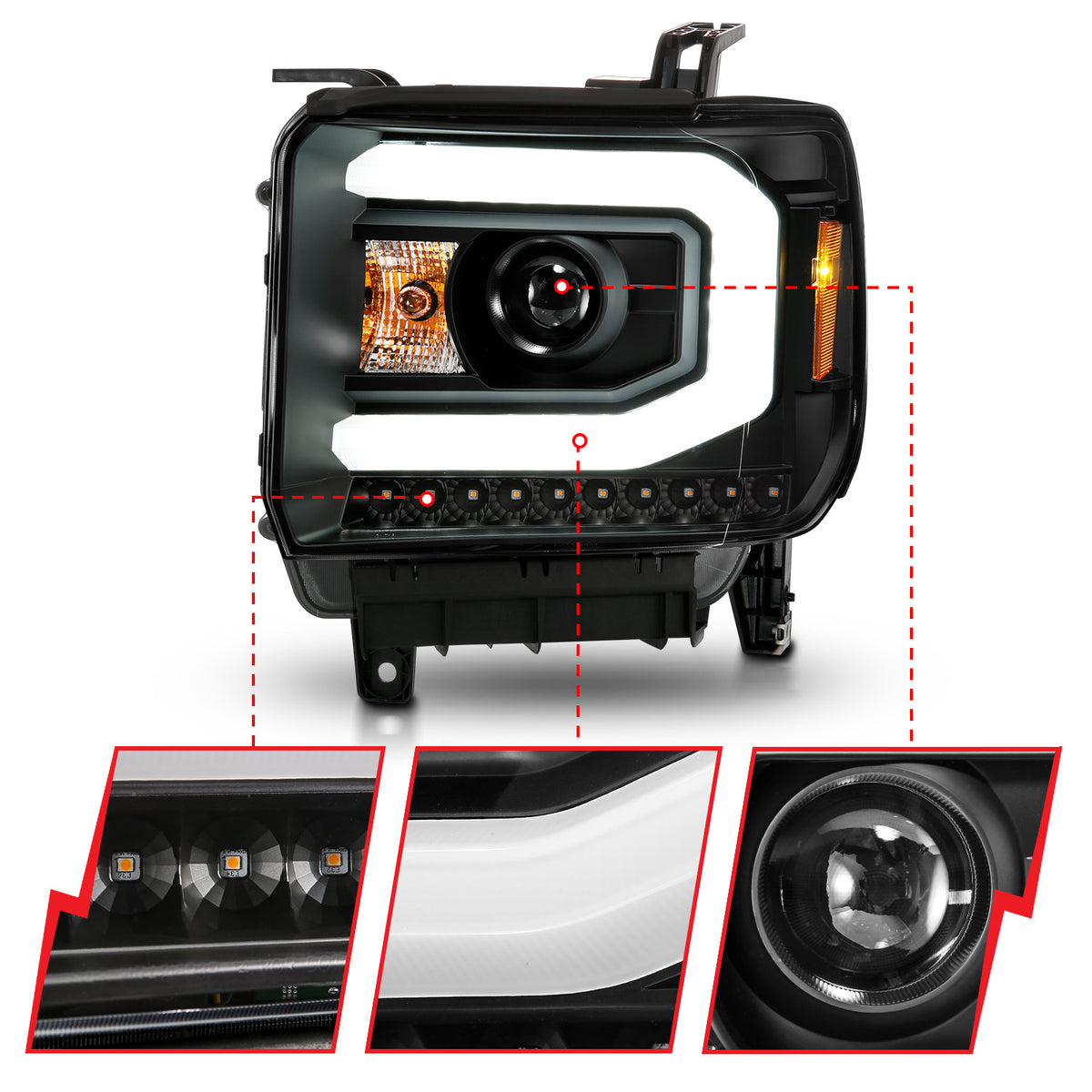 Projector Headlights W/ Plank Style Black Housing Clear Lens Pair GMC Sierra/1500 2014-2015, GMC Sierra 2500 HD/3500 HD 2015-2019 AnzoUSA-2