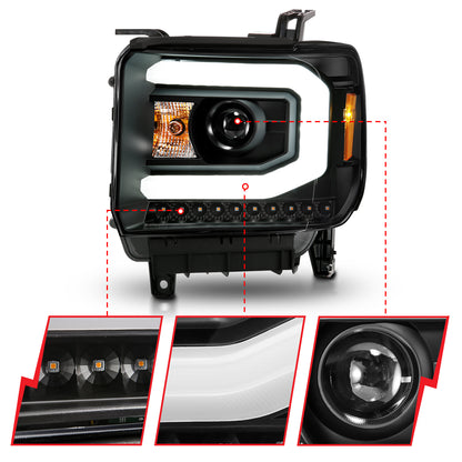 Projector Headlights W/ Plank Style Black Housing Clear Lens Pair GMC Sierra/1500 2014-2015, GMC Sierra 2500 HD/3500 HD 2015-2019 AnzoUSA-2