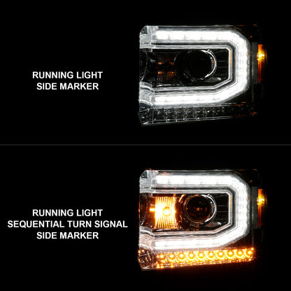 Projector Headlights W/ Plank Style Chrome Housing Clear Lens Pair GMC Sierra/1500 2014-2015, GMC Sierra 2500 HD/3500 HD 2015-2019 AnzoUSA-1