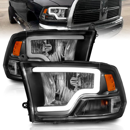 Crystal Headlight Pair Set W/ Light Bar Style Black Housing Clear LensRam 1500/2500/3500 2011-2018 AnzoUSA