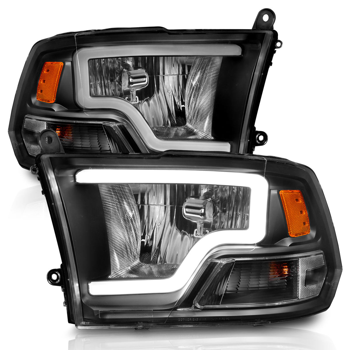 Crystal Headlight Pair Set W/ Light Bar Style Black Housing Clear LensRam 1500/2500/3500 2011-2018 AnzoUSA-1