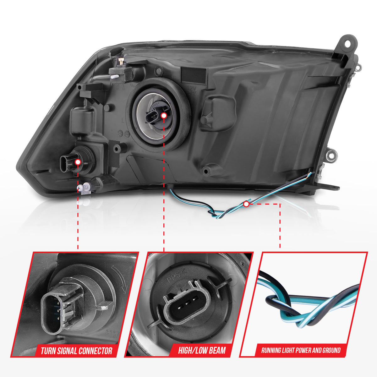 Crystal Headlight Pair Set W/ Light Bar Style Black Housing Clear LensRam 1500/2500/3500 2011-2018 AnzoUSA-4