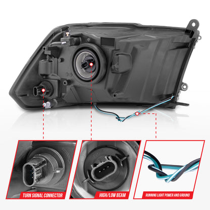 Crystal Headlight Pair Set W/ Light Bar Style Black Housing Clear LensRam 1500/2500/3500 2011-2018 AnzoUSA-4