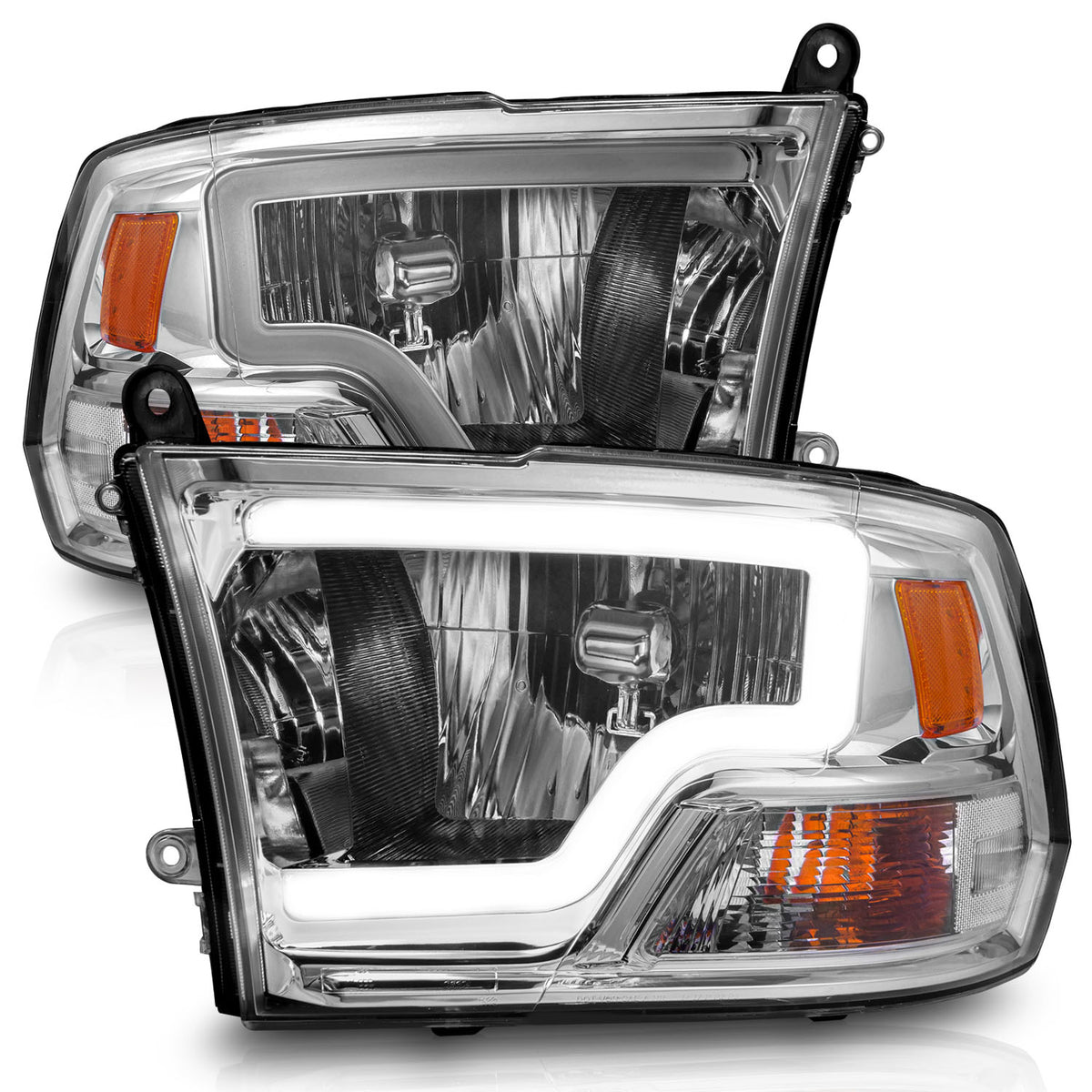 Crystal Headlight Set W/ Light Bar Style Chrome Housing Clear Lens PairRam 1500/2500/3500 2011-2018 AnzoUSA-1
