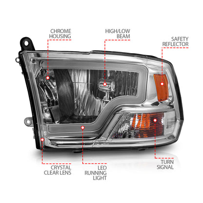 Crystal Headlight Set W/ Light Bar Style Chrome Housing Clear Lens PairRam 1500/2500/3500 2011-2018 AnzoUSA-3