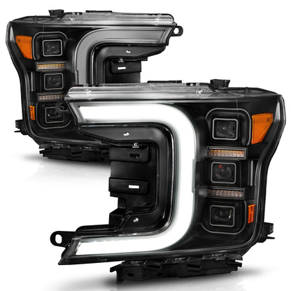 LED Projector Headlights W/ Light Bar Style Sequential Black Housing Clear Lens Pair Ford F-150 2018-2020 AnzoUSA-1