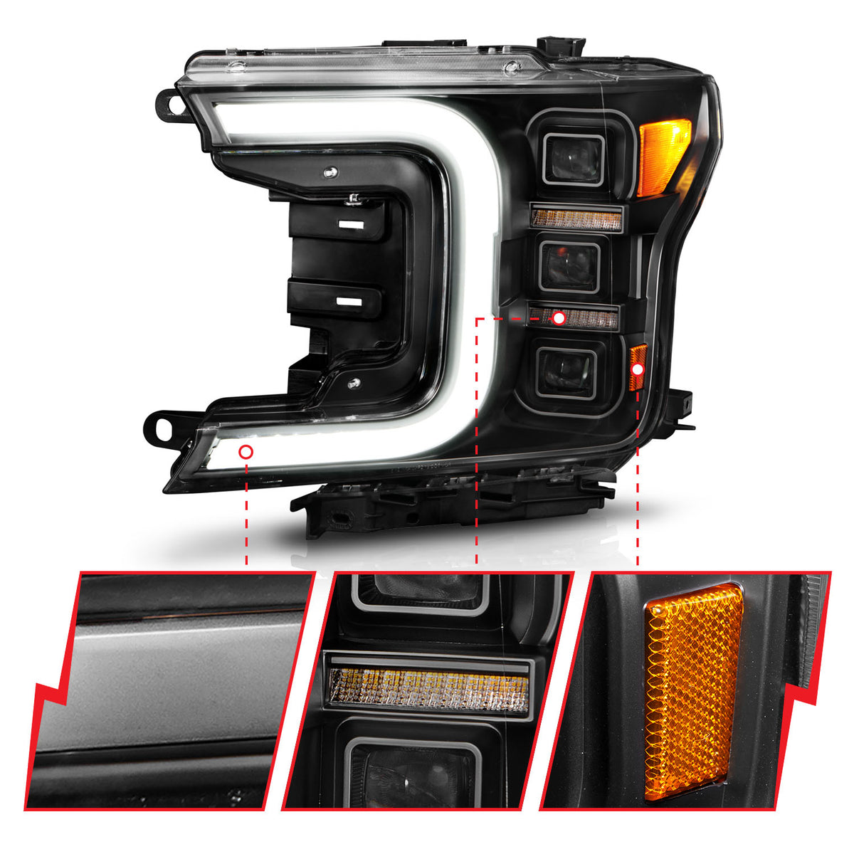 LED Projector Headlights W/ Light Bar Style Sequential Black Housing Clear Lens Pair Ford F-150 2018-2020 AnzoUSA-2