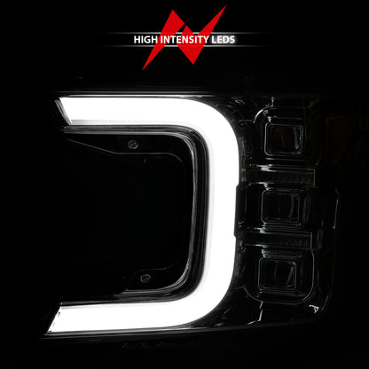 LED Projector Headlights W/ Light Bar Style Sequential Chrome Housing Clear Lens Pair Ford F-150 2018-2020 AnzoUSA-5
