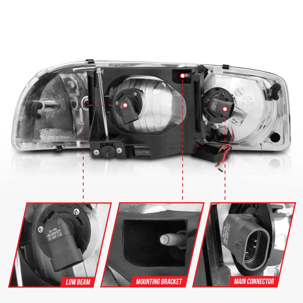 Crystal Headlight Set W/ Light Bar Style Black Housing Clear Lens Pair GMC C3500/K3500 1999-2000, GMC Sierra 1500 1999-2007, 1500 HD/2500 HD/3500 2001-2007, GMC Sierra 2500 1999-2004, GMC Yukon/XL 1500/XL 2500 2000-2006 AnzoUSA-4