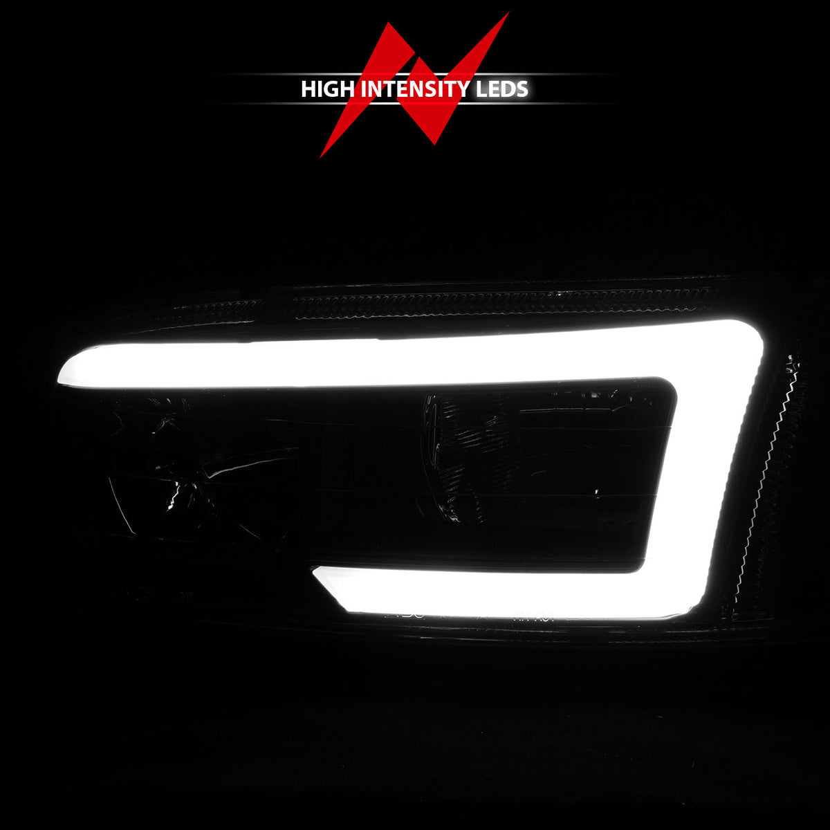 Crystal Headlight Set W/ Light Bar Style Black Housing Clear Lens Pair GMC C3500/K3500 1999-2000, GMC Sierra 1500 1999-2007, 1500 HD/2500 HD/3500 2001-2007, GMC Sierra 2500 1999-2004, GMC Yukon/XL 1500/XL 2500 2000-2006 AnzoUSA-5