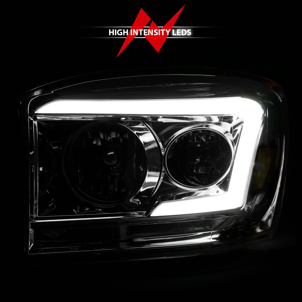 Crystal Headlight Set W/ Light Bar Style Chrome Housing Clear Lens Pair Dodge Ram 1500/2500/3500 2006-2008 AnzoUSA-5