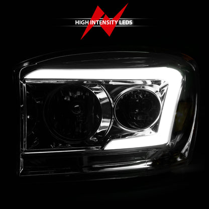 Crystal Headlight Set W/ Light Bar Style Chrome Housing Clear Lens Pair Dodge Ram 1500/2500/3500 2006-2008 AnzoUSA-5