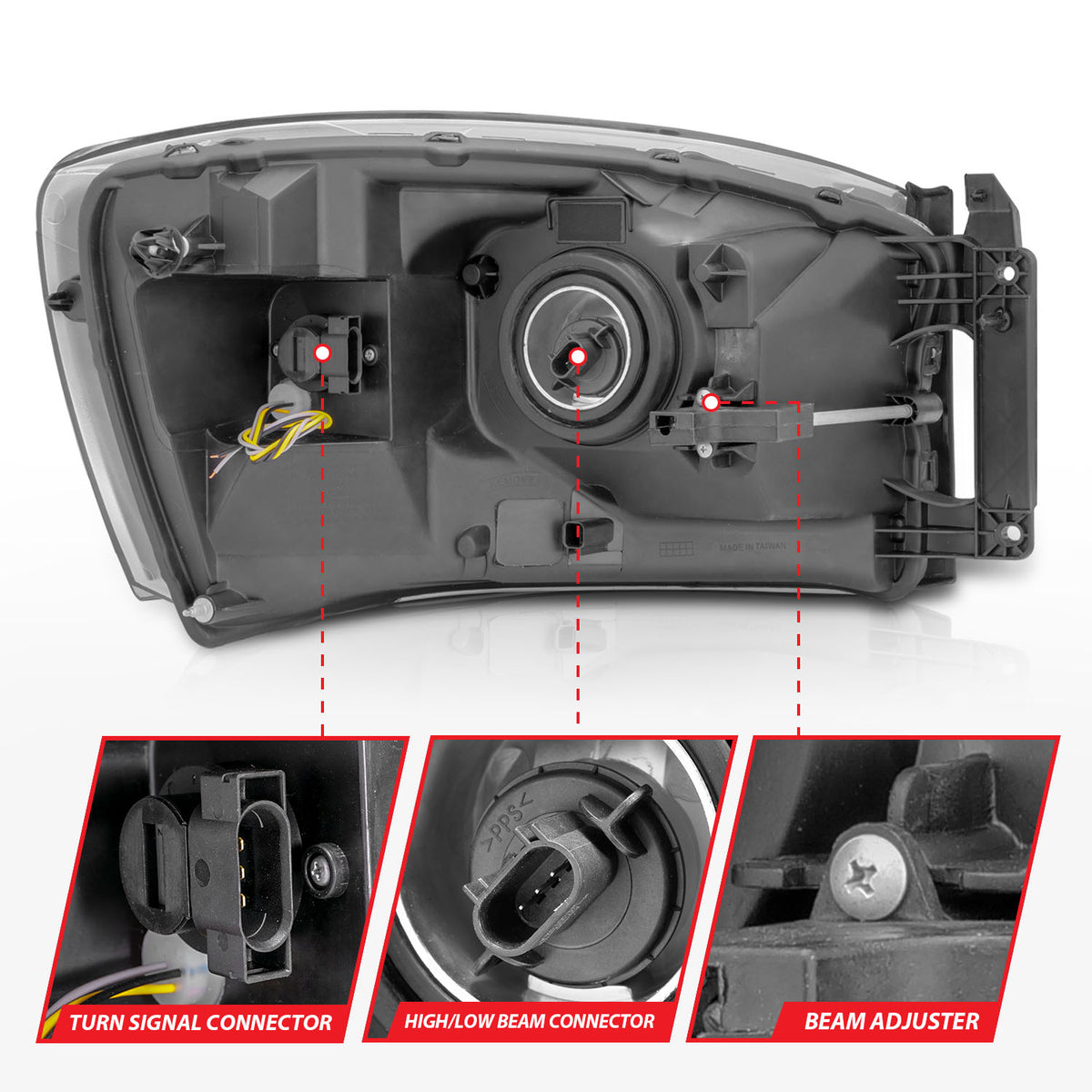 Crystal Headlight Set W/ Light Bar Style Switchback Black Housing Clear Lens Pair Dodge Ram 1500/2500/3500 2006-2008 AnzoUSA-4