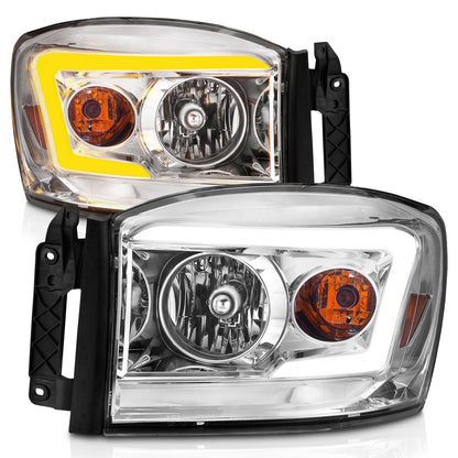 Crystal Headlight W/ Light Bar Switchback Chrome Housing Clear Lens Ram 1500 06-08 / Ram 2500/3500 06-09 Crystal Switchback C Bar Headlights Chrome Dodge Ram 1500/2500/3500 2006-2008 AnzoUSA-1