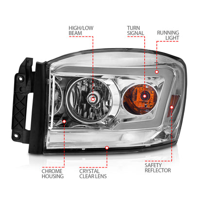 Crystal Headlight W/ Light Bar Switchback Chrome Housing Clear Lens Ram 1500 06-08 / Ram 2500/3500 06-09 Crystal Switchback C Bar Headlights Chrome Dodge Ram 1500/2500/3500 2006-2008 AnzoUSA-3