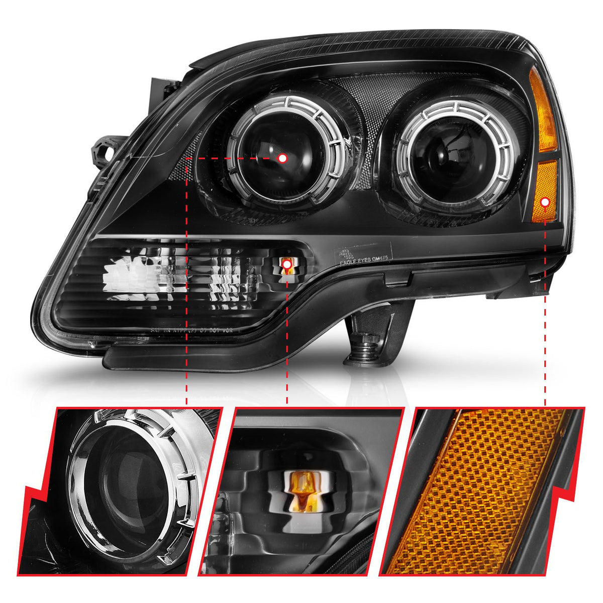 Projector Headlights Black Housing Clear Lens Pair GMC Acadia 2007-2012 AnzoUSA-2