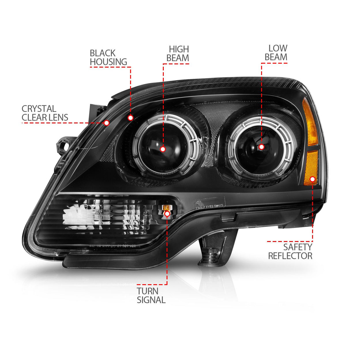 Projector Headlights Black Housing Clear Lens Pair GMC Acadia 2007-2012 AnzoUSA-3