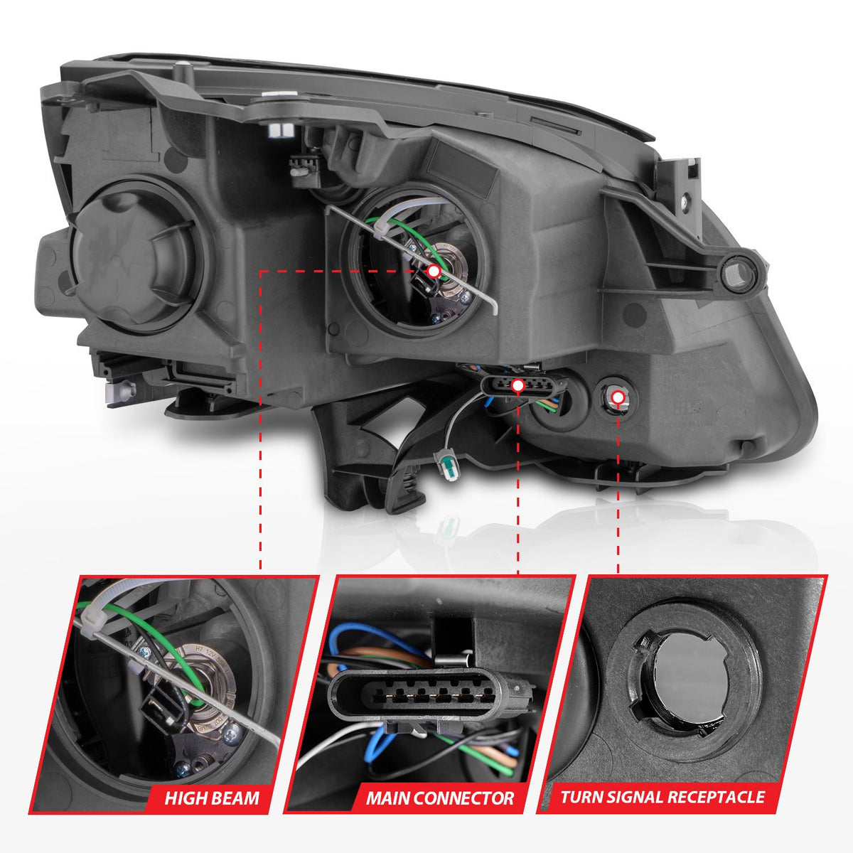 Projector Headlights Black Housing Clear Lens Pair GMC Acadia 2007-2012 AnzoUSA-4