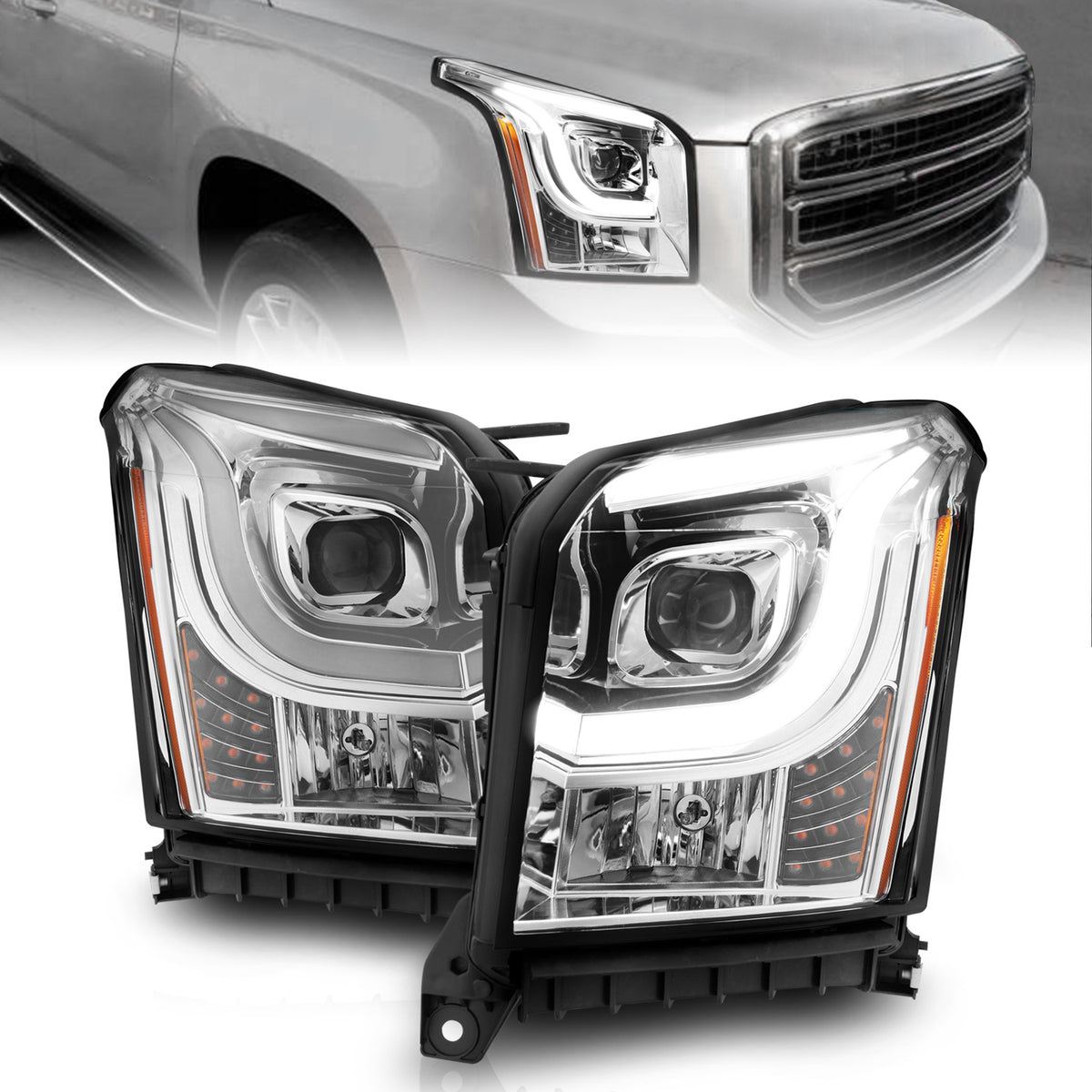 Projector Headlights W/ Plank Style Black Housing Clear Lens Pair GMC Yukon/XL 2015-2020 AnzoUSA