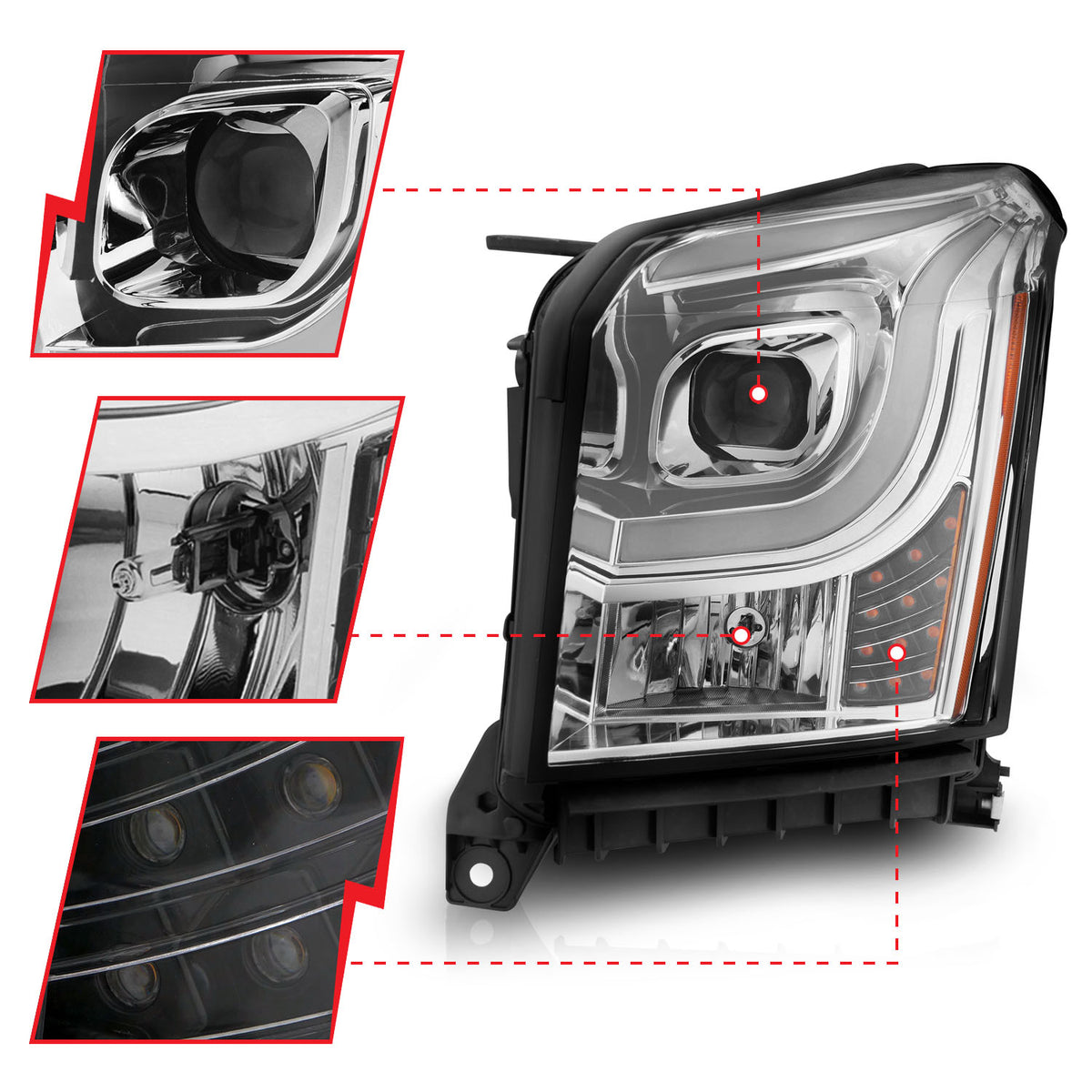 Projector Headlights W/ Plank Style Black Housing Clear Lens Pair GMC Yukon/XL 2015-2020 AnzoUSA-2