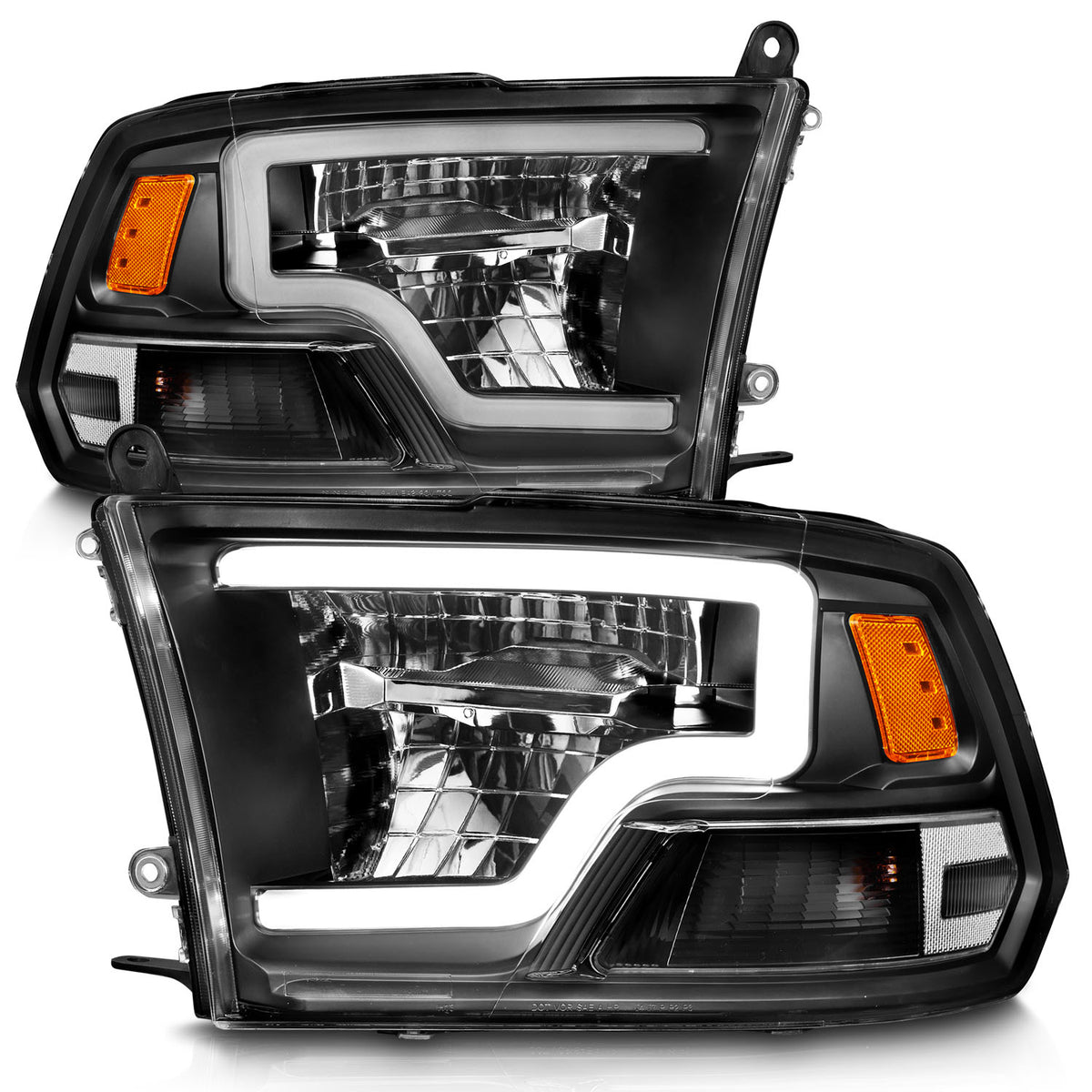 LED Projector Headlights W/ Light Bar Style Black Housing Clear Lens PairRam 1500/2500/3500 2011-2018 AnzoUSA-1