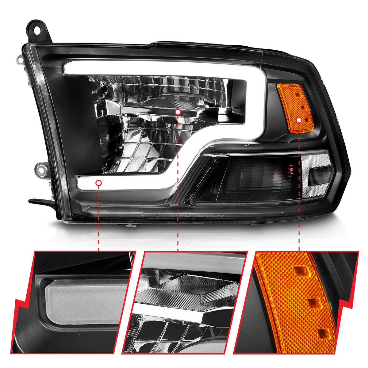 LED Projector Headlights W/ Light Bar Style Black Housing Clear Lens PairRam 1500/2500/3500 2011-2018 AnzoUSA-2