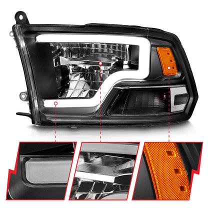 LED Projector Headlights W/ Light Bar Style Black Housing Clear Lens PairRam 1500/2500/3500 2011-2018 AnzoUSA-2