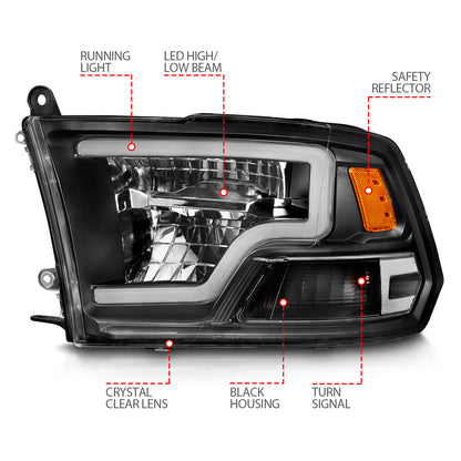 LED Projector Headlights W/ Light Bar Style Black Housing Clear Lens PairRam 1500/2500/3500 2011-2018 AnzoUSA-3