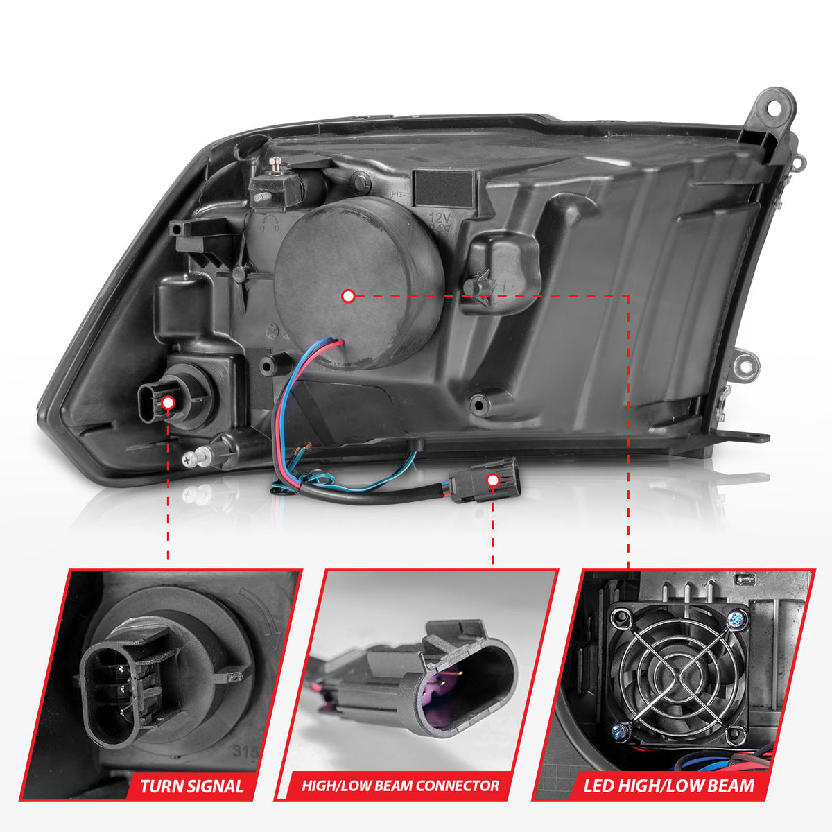 LED Projector Headlights W/ Light Bar Style Black Housing Clear Lens PairRam 1500/2500/3500 2011-2018 AnzoUSA-4