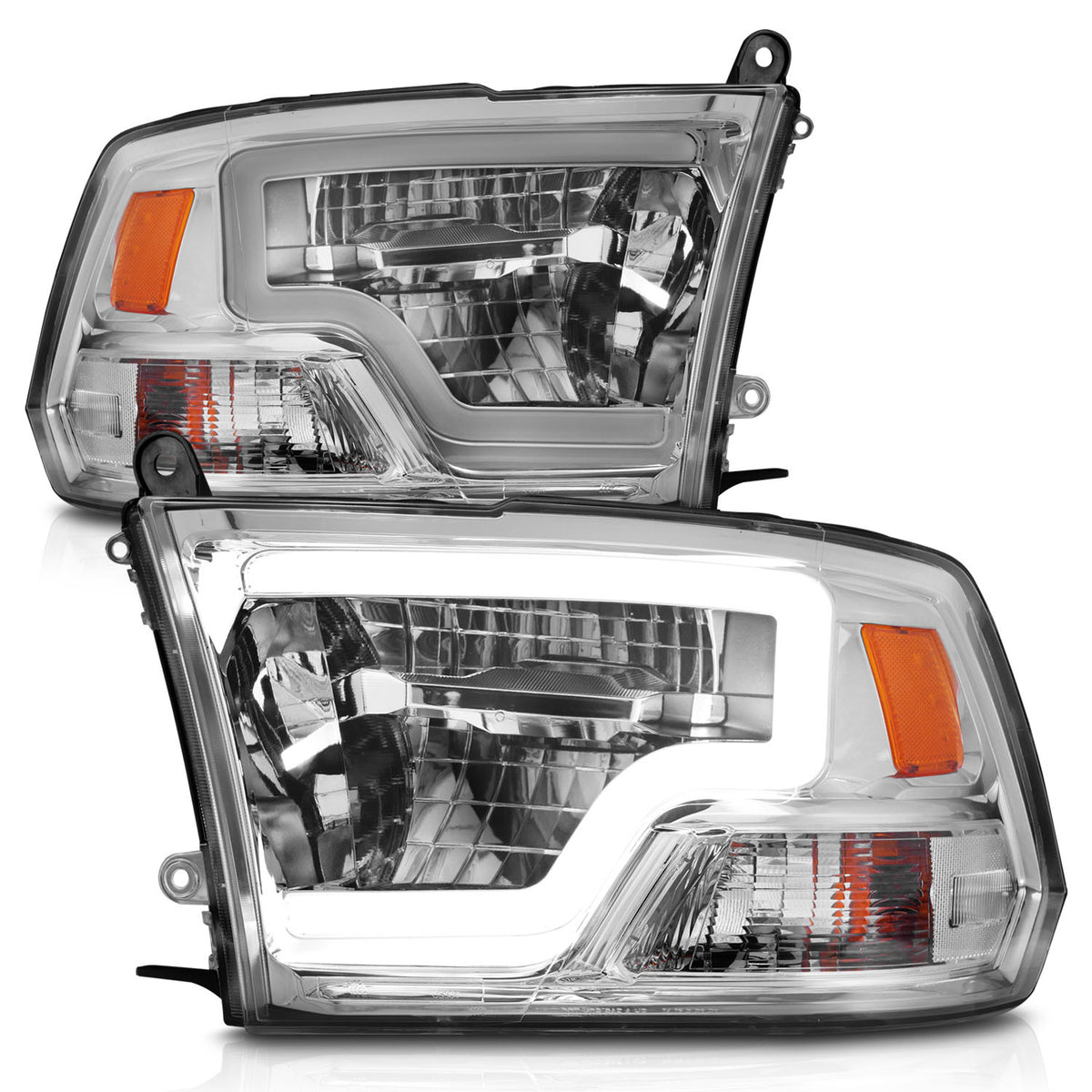 LED Projector Headlights W/ Light Bar Style Chrome Housing Clear Lens PairRam 1500/2500/3500 2011-2018 AnzoUSA-1