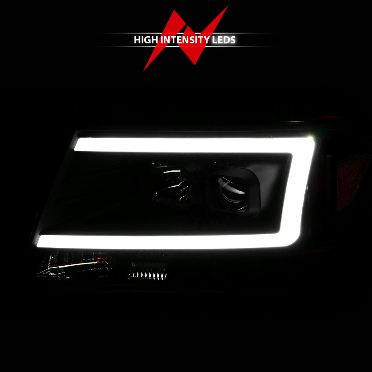 Projector Headlights W/ Light Bar Style Black Housing Clear Lens Pair Ford F-150 2004-2008, Lincoln Mark LT 2006-2008 AnzoUSA-5