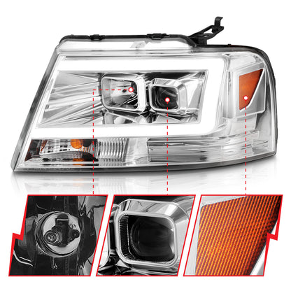 Projector Headlights W/ Light Bar Style Chrome Housing Clear Lens Pair Ford F-150 2004-2008, Lincoln Mark LT 2006-2008 AnzoUSA-2