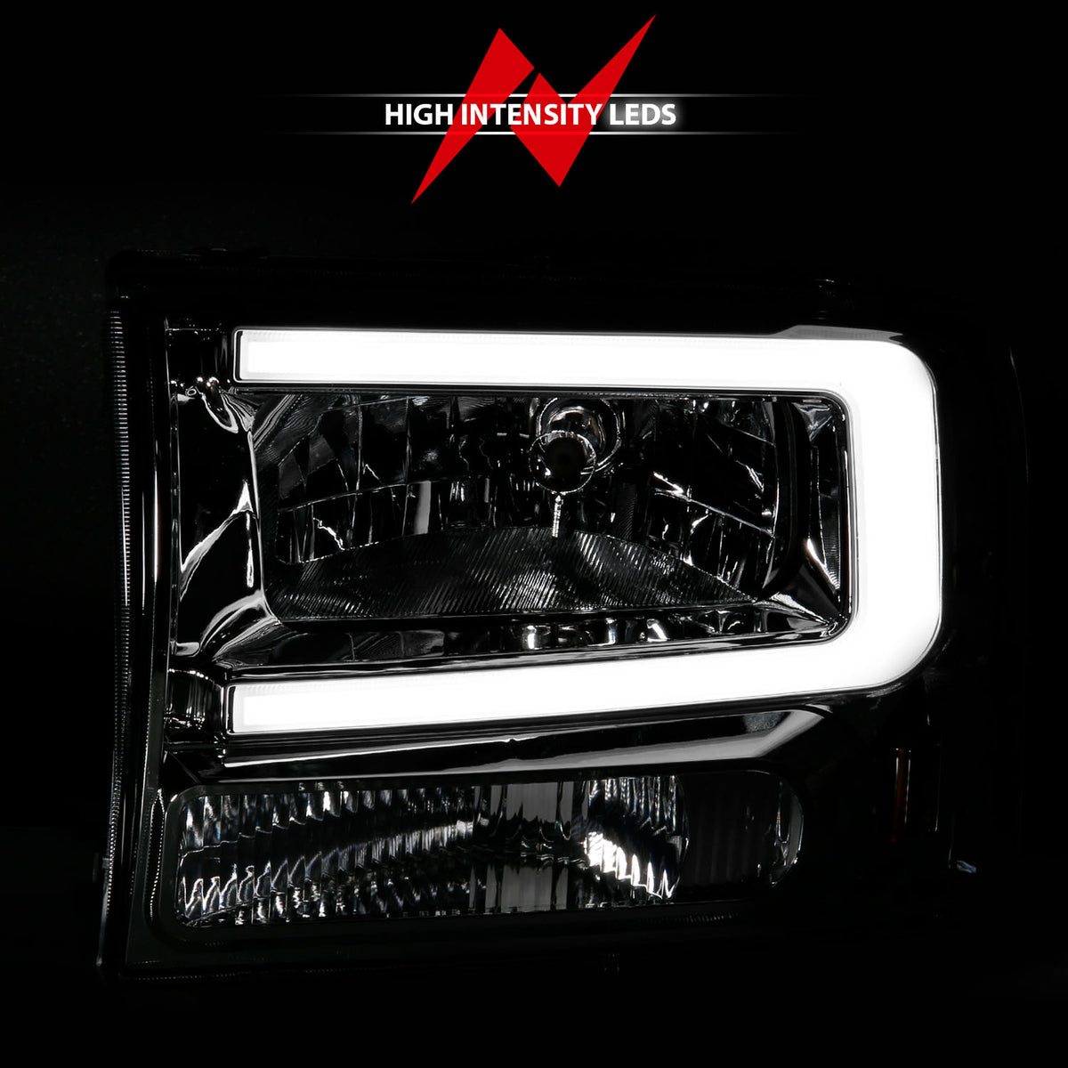 Crystal Headlight Set W/ Light Bar Style Chrome Housing Clear Lens Pair Ford Excursion 2000-2004, Ford F-250/F-350/F-350/F-450 Super Duty 1999-2004 AnzoUSA-5