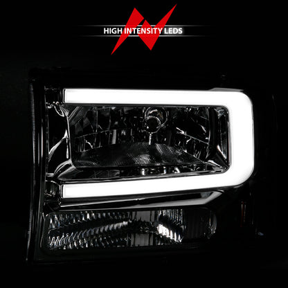 Crystal Headlight Set W/ Light Bar Style Chrome Housing Clear Lens Pair Ford Excursion 2000-2004, Ford F-250/F-350/F-350/F-450 Super Duty 1999-2004 AnzoUSA-5