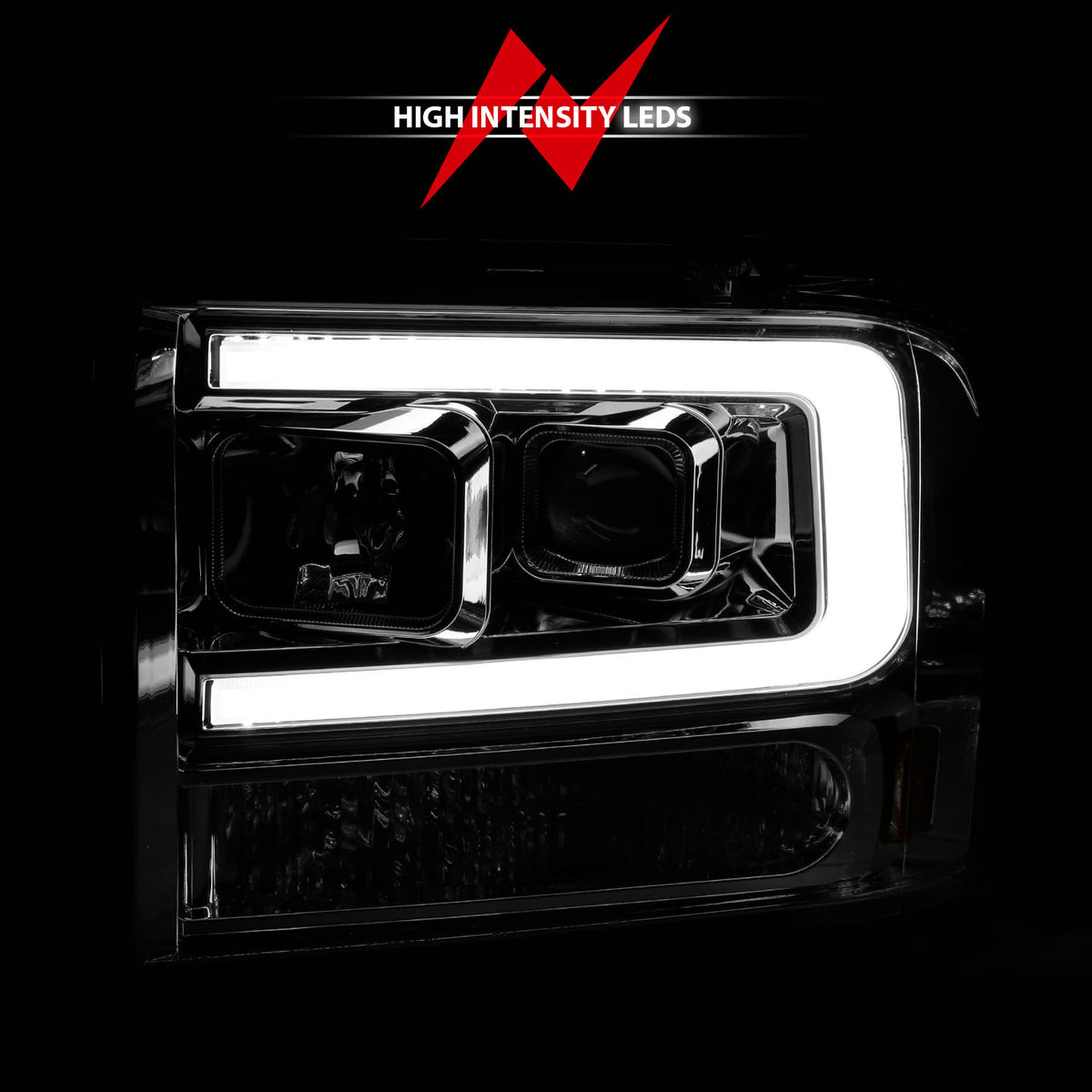 Projector Headlights W/ Light Bar Style Chrome Housing Clear Lens Pair Ford Excursion 2005, Ford F-250/F-350/F-350/F-450/F-550 Super Duty 2005-2007 AnzoUSA-5